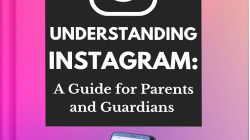 Book cover titled "Understanding Instagram: A Guide for Parents and Guardians" with a pink and purple gradient background, featuring a hand holding a smartphone displaying the Instagram app. Perfect for Free Members exploring eBooks on online safety.